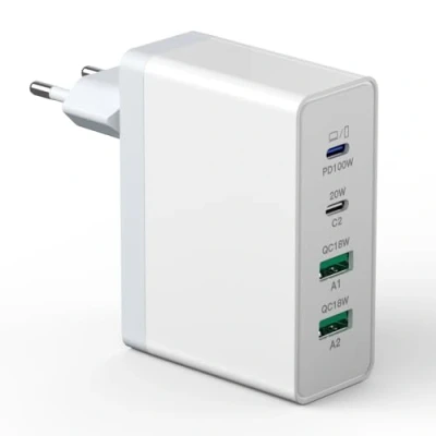 Afbeelding van Chargeur USB C 140 W GaN, 4 ports Station de charge rapide 100W Adaptateur d&#039;alimentation multiple Compatible avec MacBook Pro/Air/iPhone 15/16/Samsung/tablette/ordinateur