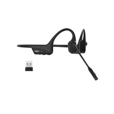 Afbeelding van Shokz OpenComm2 UC 2025 Upgrade beengeleiding met USB A adapter, Bluetooth hoofdtelefoon ruisonderdrukking, draadloze hoofdtelefoon, 16 uur batterijduur, bladwijzer, zwart