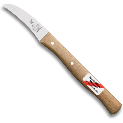 Afbeelding van Robert Herder Molenmes Schilmesje Tourneermesje RVS Krom Lemmet 60 mm Heft Beukenhout