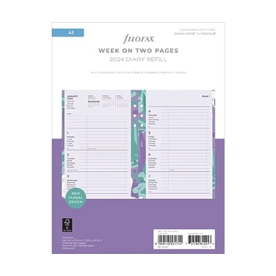 Afbeelding van Filofax Weekplanner 2024, A5, met bloemenpatroon, geïllustreerd op 2 pagina&#039;s