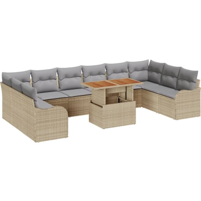 Afbeelding van vidaXL 11 delige Tuin Sofa Set met Kussens Beige Poly Rattan Acacia