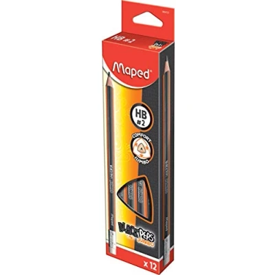 Afbeelding van Maped Black&#039;Peps Jumbo grafietpotloden HB #2 houten potloden met gum Maxi driehoekige vorm doos 12 nr. 2