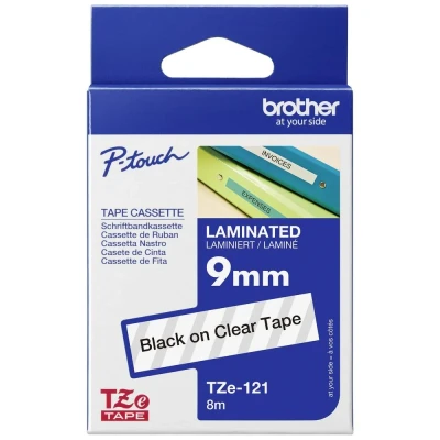 Afbeelding van Brother TZe 121 Tape Zwart op transparant (9 mm)