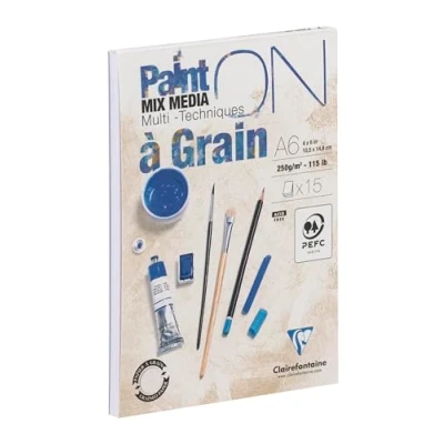 Afbeelding van Clairefontaine 960063C Collé PaintON multifunctioneel blok, A6, 10,5 x 14,8 cm, 250 g, 15 vellen, papier met geslepen korrel, wit