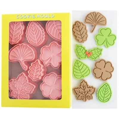 Afbeelding van 8 stuks herfstuitsteekvormen voor Thanksgiving, herfstbladeren en met esdoornblad, eikenblad koekjes, fondant