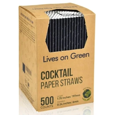 Afbeelding van 500 stuks biologisch afbreekbare wegwerprietjes van zwart papier voor cocktails en dranken 19,7 x 0,6 cm thuis, bars restaurants