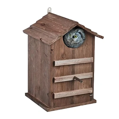 Afbeelding van uilenkast kleine uilen invliegopening 9,5 x cm vogelhuis bruin