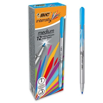 Afbeelding van BIC Intensity Medium Viltstiften met Duurzame Nylon en Inkt op Waterbasis Hemelsblauw Doos van 12 Stuks Punt 0.8 mm