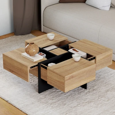 Image de Table basse carrée TALIA avec tiroirs bois et noir IDMarket