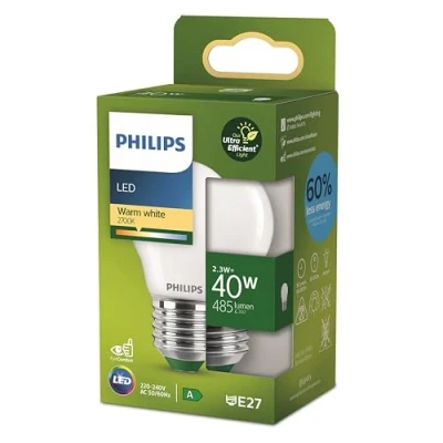 Afbeelding van Philips Ultra Efficient LED Kogellamp Mat 40W E27 fitting Dimbaar warmwit licht Energielabel A
