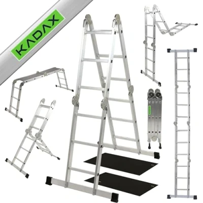 Afbeelding van KADAX multifunctionele ladder met 12 treden van aluminium, tot 150 kg, vouwladder platform, gelede ladder, huishoudladder (4 x 3 sporten)
