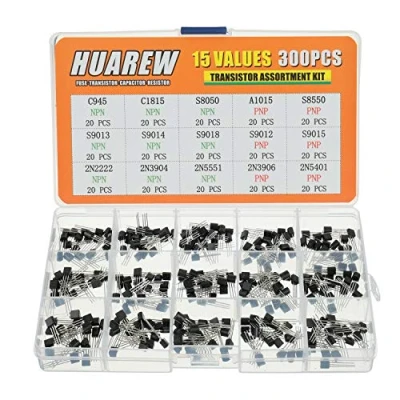Afbeelding van HUAREW 15 waarden, 300 stuks transistors NPN C945 C1815 S8050 S9013 S9014 S9018 2N2222 2N3904 2N5551 PNP A1015 S8550 S9012 S9904 S855011111 12 5 2N3. 906 2N5401 BJT bipolaire
