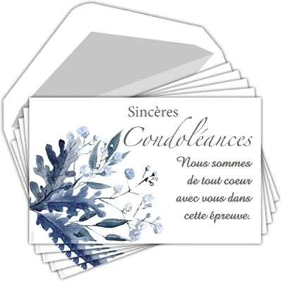 Afbeelding van C5267 Oprechte condoleances 5 identieke kaarten en witte enveloppen formaat 9 x 14 cm tekst ter bewijs van overlijden begrafenis rouw gemaakt in Frankrijk