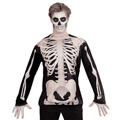 Afbeelding van Spook &amp; Skelet kostuum T Shirt Lange Mouwen Berend Botje Man XL Carnaval Verkleedkleding