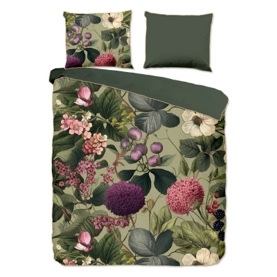 Afbeelding van Descanso Dekbedovertrek &quot;bloemen &amp; bladeren&quot; Groen (200x200/220 cm) Katoen Satijn