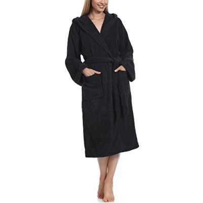 Afbeelding van Ladeheid Dames Badjas met Capuchon 100% Katoen Wasmachine bestendig Badstof Zwart L LA LA40 193 DG