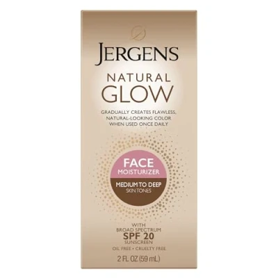 Afbeelding van Jergens Natural Glow Self Tanner Face SPF 20 2oz Gezichtscrème met Zelfbruiner Olievrij Zonnebescherming UVA/UVB Dagelijkse
