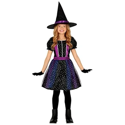 Afbeelding van Fiestas Guirca Zwarte heks sterren meisjes (5 6 jaar) Halloween kostuum voor kinderen