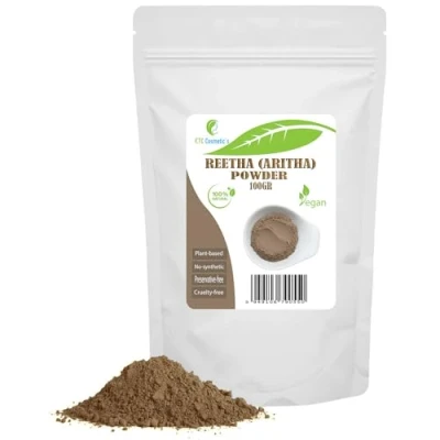 Afbeelding van Reetha (Aritha) poeder 100 g reinigt huid en haar op natuurlijke wijze, helpt roos te bestrijden voedt het 100% natuurlijk