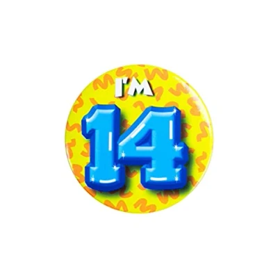 Afbeelding van Paper Dreams Button I&#039;m 14 Junior 5,5 Cm Staal Geel/blauw