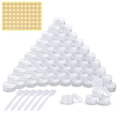 Afbeelding van 60 stuks lege cosmeticapotten van kunststof, transparant, voor reizen, cosmeticacontainers, monsterpot lotion, crème, make up opslag (5 g/5 ml), Wit.