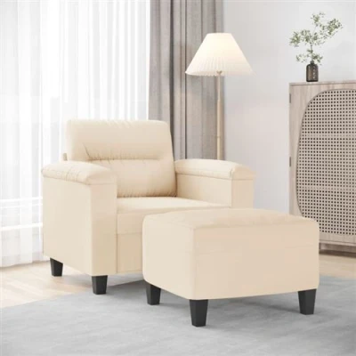 Afbeelding van vidaXL Fauteuil met voetenbank 60 cm microvezelstof beige