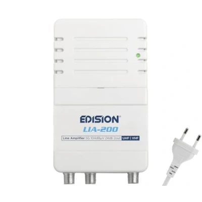 Afbeelding van EDISION LIA 200 UHF/VHF TV antenneversterker voor binnen, 12 24 dB, instelbaar, 104 dBmV, terrestrische digitale DVB T/T2, met 5G LTE filter, 1 ingang, 2 uitgangen