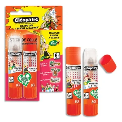 Image de Blister de 2 sticks colle transparente Adhésive Astérix Cléopâtre
