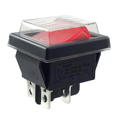 Afbeelding van MWMS Rode tuimelschakelaar met waterdicht deksel DPDT, 4 polige 250V 16A