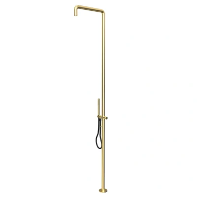 Afbeelding van Waterevolution Flow douchezuil met mengknop en handdouche Light Gold T147WGE