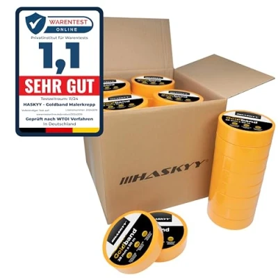 Afbeelding van HASKYY Goldband 50 stuks crêpetape voor schilders, 30 mm x m, professionele washi papier, goudkleurig