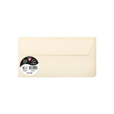 Afbeelding van Clairefontaine 5445C, verpakking met 20 zelfklevende enveloppen, formaat DL, 11 x 22 cm, 120 g/m², ivoorkleurig, uitnodiging voor evenementen en overeenkomst, Pollen serie, glad papier van hoge
