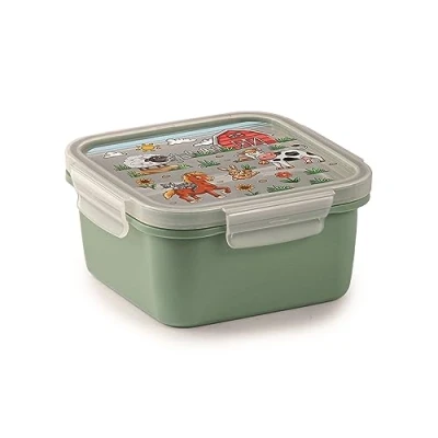 Afbeelding van Snips, Decoro Farm, vierkante lunchbox, snackbox voor kinderen, voedselopbergdoos, 4 veiligheidssluitingen 0,80 l, 15 x 7,5 cm, gemaakt in Italië, 0% BPA