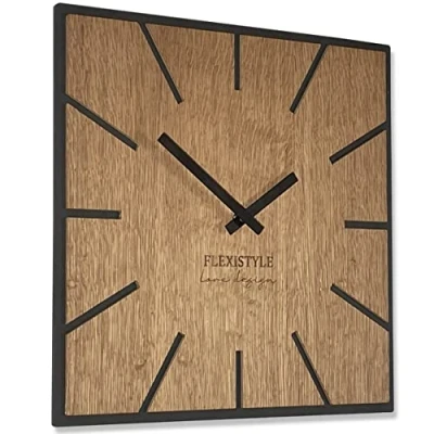 Afbeelding van FLEXISTYLE Grote moderne wandklok van hout, eco, 40 cm, stil, houtlook, eiken, woonkamer, slaapkamer, gemaakt in de EU (exact cm)