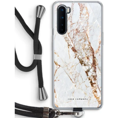 Afbeelding van Case Company® hoesje met Koord geschikt voor OnePlus Nord Goud marmer Telefoonhoesje Zwart Bescherming aan alle Kanten en Over de Schermrand