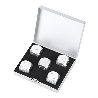 Afbeelding van VGEBY 5 stuks dobbelstenen met metalen bos, entertainment, speelgoed, dobbelspel, kerstfeest, van aluminiumlegering (zilver vierkant doos)