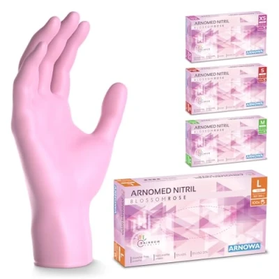 Afbeelding van Arnomed roze wegwerphandschoenen, nitril handschoenen maat L, wegwerphandschoenen met 100 stuks/doos, poedervrij &amp; latexvrij, wegwerp keukenhandschoenen, voor eenmalig