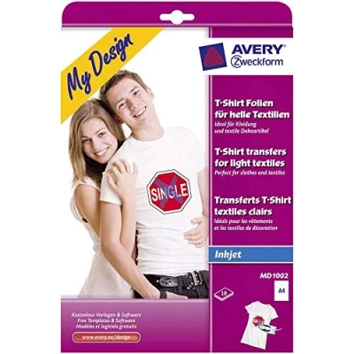 Afbeelding van Avery Zweckform My Design T Shirt MD1002 inkjet textielfolie DIN A4 voor licht textiel, Geoptimaliseerd 10 vellen