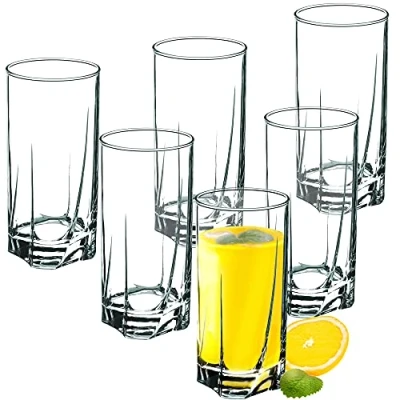 Afbeelding van KADAX Drinkglazen van hoogwaardig glas, set 6 waterglazen, dikke wandige, gegolfde glazen voor water, drank, sap, party, cocktailglazen, drankglazen (hoog, 380 ml)