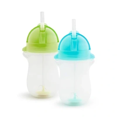 Afbeelding van Munchkin Mok met rietje Click Lock Tip &amp; Sip, babyfles verzwaarde voor baby&#039;s en baby&#039;s, lekvrije kinderbeker, BPA vrij, vaatwasmachinebestendig, 296 ml, 2 stuks, groen, blauw