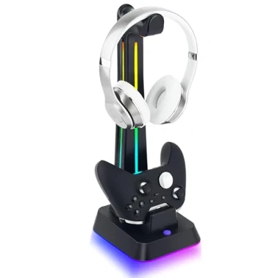 Afbeelding van Wigearss Oplaadstation, oplader voor Xbox Series X/S, Elite 1/2, One, One X/S DualSense controller met hoofdtelefoonhouder, RGB verlichting