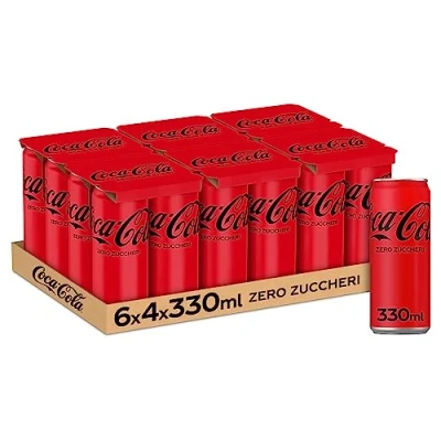 Afbeelding van Coca Cola Zero Suikers: 24 blikjes van 330 ml, de hele smaak calorievrije formule, 100% recyclebaar, alcoholvrije drank met zoetstoffen