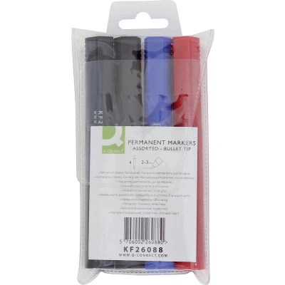 Afbeelding van Q CONNECT permanente marker, 2 3 mm, ronde punt, geassorteerde kleuren, etui van 4 stuks permanent marker