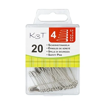 Afbeelding van K3T 81012 veiligheidsspelden, 20 stuks, verschillende maten, kleur: zilver