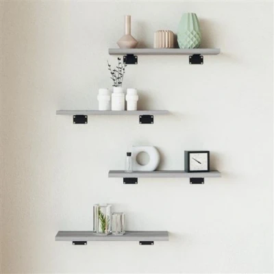 Afbeelding van Wandschappen 4 st 40x10x1,5 cm bewerkt hout grijs sonoma eiken