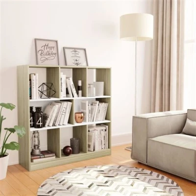 Afbeelding van Boekenkast 97,5x29,5x100 cm bewerkt hout wit en eikenkleurig