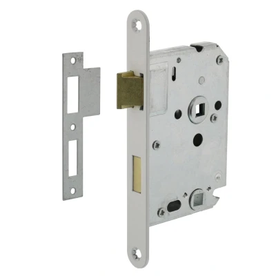 Afbeelding van Badkamer/toiletslot 63/8 mm Witte voorplaat, inclusief sluitplaat