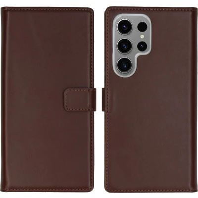 Afbeelding van Selencia Hoesje Geschikt voor Samsung Galaxy S24 Ultra Met Pasjeshouder Echt Lederen Bookcase Bruin