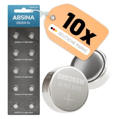 Afbeelding van ABSINA SR626SW 10 stuks 1,55 V zilveroxide knoopcellen lekvrij en lange levensduur 377/SR66/SR626/626/AG4