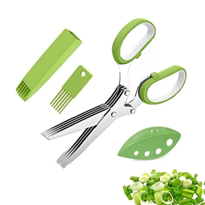 Afbeelding van kruidenschaar, schaar met 5 messen, fijne set veiligheidsdeksel, voor het raspen van groenten, papier, koriander (groen)
